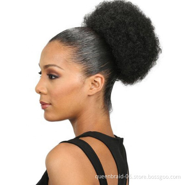 Afro Curly Hair Bun Synthetic Puff Drawstring Ponytail Short Kinky Curly Chignon Hairpieces Updo Hair Extensions with Two Clips